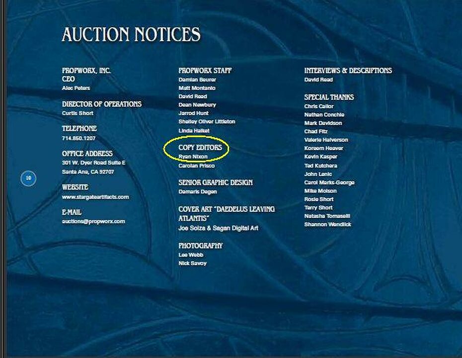 Propworx Stargate Artifacts Live Auction Catalogs